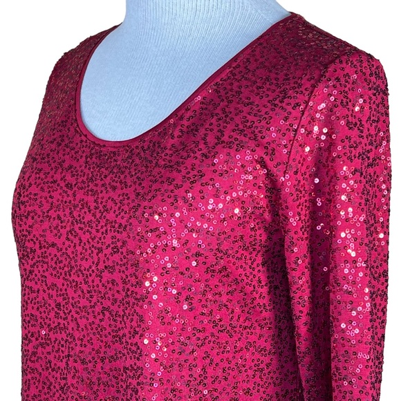 Eileen Fisher Women’s Festive Cranberry Red Silk Sequin Holiday Tunic PM EUC - Picture 10 of 11